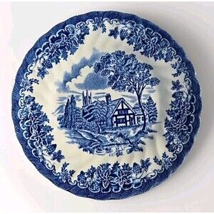 Churchill Brook Blue White Saucer Fine China Plate 6.75" Decorative Round Beauty